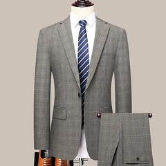 2025 Suits (blazer+ Pants) Men Fashion Business Casual Solid Color Korean Version Slim-fit Plaid Gentleman Wedding Work S-5XL