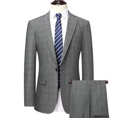 2025 Suits (blazer+ Pants) Men Fashion Business Casual Solid Color Korean Version Slim-fit Plaid Gentleman Wedding Work S-5XL