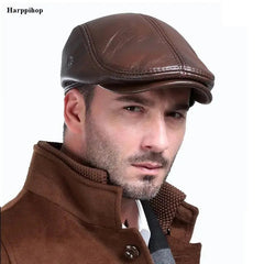 100% genuine leather hat Berets male warm Ear protection cap-Baldwens