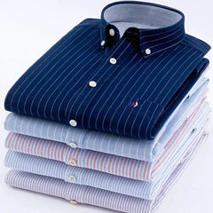 5XL High Quality 100% Cotton Oxford Mens Plaid Shirts Embroidery Casual Long Sleeve Shirt for Men-Baldwens