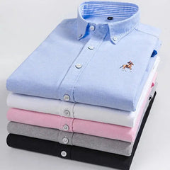 5XL High Quality 100% Cotton Oxford Mens Plaid Shirts Embroidery Casual Long Sleeve Shirt for Men-Baldwens
