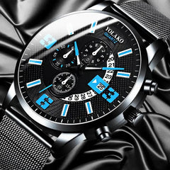 Business Stainless Steel Mesh Belt Quartz Wrist Watch-Baldwens