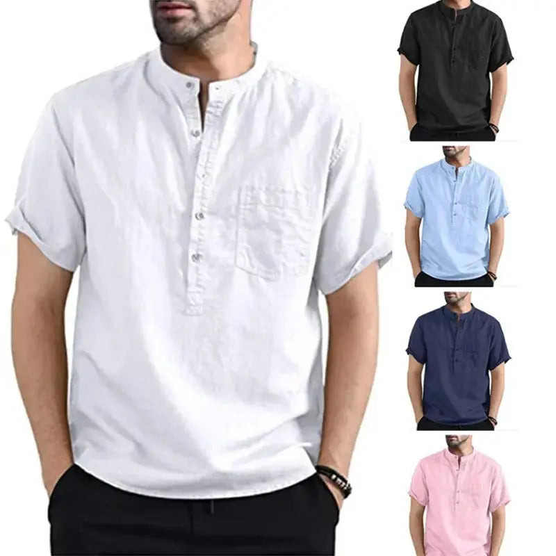 Casual Cotton Linen Loose Solid Color T-shirt-Baldwens