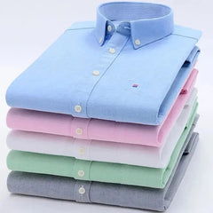 Cotton Oxford Shirt Men's Long Sleeve Fashion Casual Single Patch Pocket-Baldwens