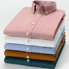 Cotton Oxford Shirt Men's Long Sleeve Fashion Casual Single Patch Pocket-Baldwens