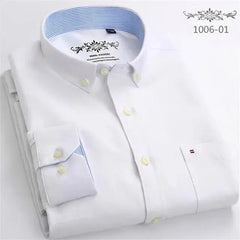 Cotton Oxford Shirt Men's Long Sleeve Fashion Casual Single Patch Pocket-Baldwens
