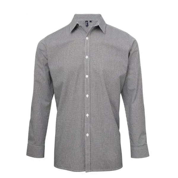 Cotton Shirt Long Sleeve Mens Gingham Black-White-Honesty Sales