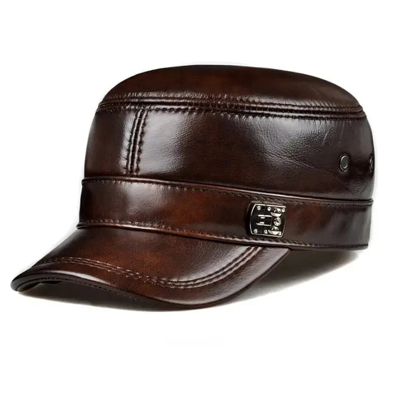 Genuine Leather Black/Brown Flat Baseball Caps-Baldwens