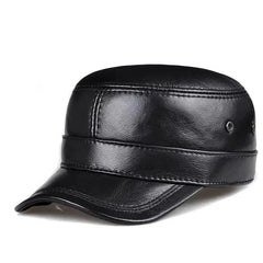 Genuine Leather Black/Brown Flat Baseball Caps-Baldwens