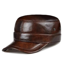 Genuine Leather Black/Brown Flat Baseball Caps-Baldwens