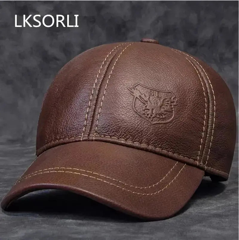 Genuine Leather Cowhide 56-60CM Black/Brown Baseball Caps-Baldwens