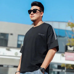 Large size men's summer minimalist wild loose half sleeve T-shirt-Baldwens
