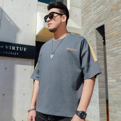 Large size men's summer minimalist wild loose half sleeve T-shirt-Baldwens