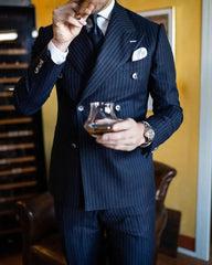 Men Suit Tailor-Made 2 Pieces Blazer Pants Plaid Double Breasted Pinstripe Work Wear-Baldwens