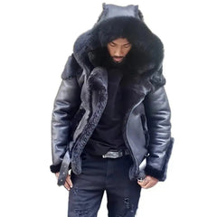 Men Thick Faux Leather Fur Sheepskin Coat-Baldwens
