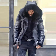Men Thick Faux Leather Fur Sheepskin Coat-Baldwens