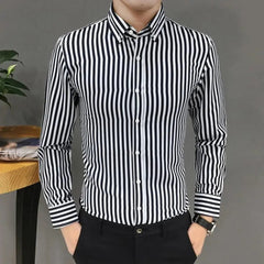 Men formal Long Sleeved Striped Business Splicing Shirt-Baldwens