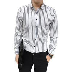Men formal Long Sleeved Striped Business Splicing Shirt-Baldwens