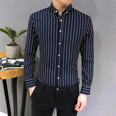 Men formal Long Sleeved Striped Business Splicing Shirt-Baldwens