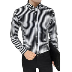 Men formal Long Sleeved Striped Business Splicing Shirt-Baldwens