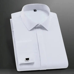 Men's Classic French Cuff Dress Shirts Long Sleeve No Pocket Tuxedo Male Shirt with Cufflinks-Baldwens