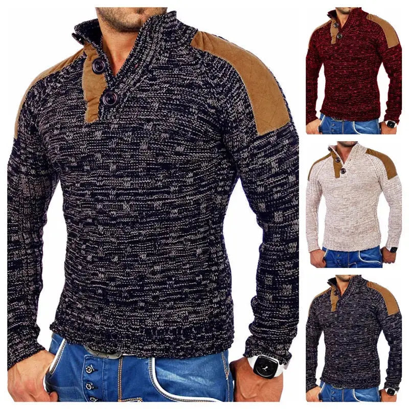 Men's Warm Pullover Sweaters with Buttons Oversized Knitted Pullovers-Baldwens