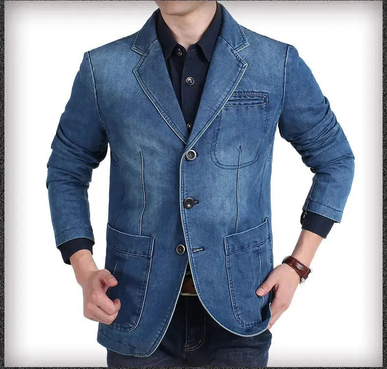 Men's cotton suit - Denim casual loose large size men's cotton suit-Baldwens