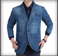Men's cotton suit - Denim casual loose large size men's cotton suit-Baldwens