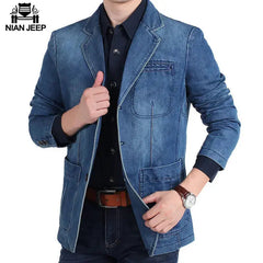 Men's cotton suit - Denim casual loose large size men's cotton suit-Baldwens