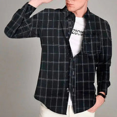 Men's long Casual Cotton long sleeve Button Shirt-Baldwens