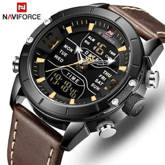 NAVIFORCE Men Luxury Leather Waterproof Quartz Wristwatch-Naviforce