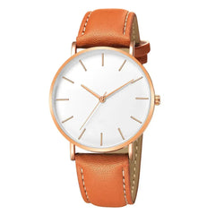 New Fashion Simple Leather Gold Silver Dial Men Watches-Baldwens