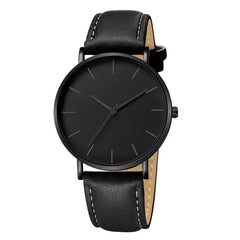 New Fashion Simple Leather Gold Silver Dial Men Watches-Baldwens