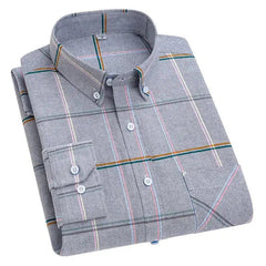 New Mens Long Sleeve Oxford Plaid Striped formal  Shirt-Baldwens