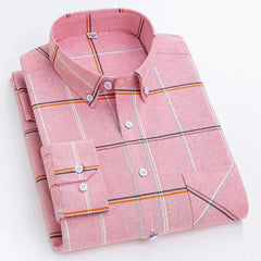 New Mens Long Sleeve Oxford Plaid Striped formal  Shirt-Baldwens