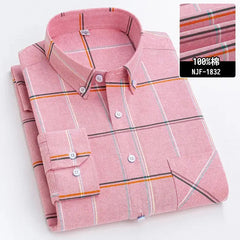New Mens Long Sleeve Oxford Plaid Striped formal  Shirt-Baldwens