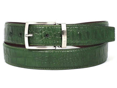 PAUL PARKMAN Men's Crocodile Embossed Calfskin Leather Belt Hand-Painted Green (ID#B02-GRN) - Honesty Sales