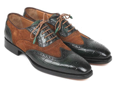 Paul Parkman Goodyear Welted Wingtip Oxfords Brown & Green (ID#9941-BWG) - Honesty Sales