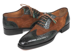 Paul Parkman Goodyear Welted Wingtip Oxfords Brown & Green (ID#9941-BWG) - Honesty Sales