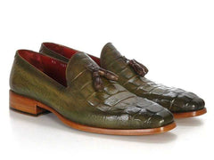Paul Parkman Men's Green Crocodile Embossed Calfskin Tassel Loafer (ID#PP2281-GREEN) - Honesty Sales