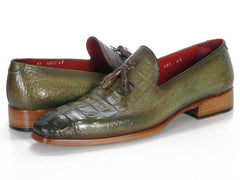 Paul Parkman Men's Green Crocodile Embossed Calfskin Tassel Loafer (ID#PP2281-GREEN) - Honesty Sales
