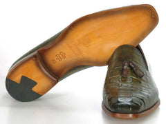 Paul Parkman Men's Green Crocodile Embossed Calfskin Tassel Loafer (ID#PP2281-GREEN) - Honesty Sales