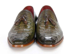 Paul Parkman Men's Green Crocodile Embossed Calfskin Tassel Loafer (ID#PP2281-GREEN) - Honesty Sales