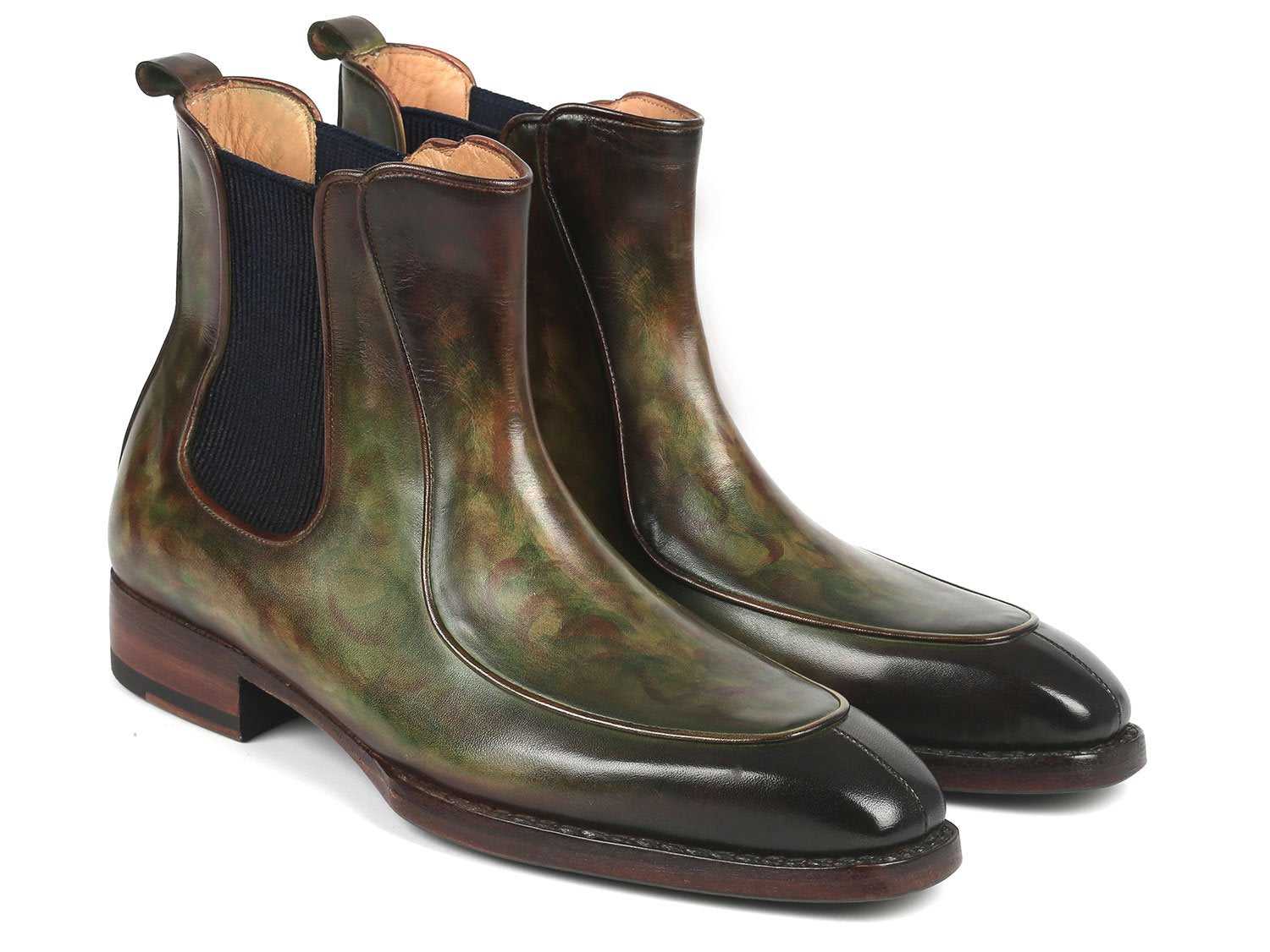 Paul Parkman Men's Green Handpainted Chelsea Boots Goodyear Welted (ID#BT822GRN) - Honesty Sales