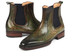 Paul Parkman Men's Green Handpainted Chelsea Boots Goodyear Welted (ID#BT822GRN) - Honesty Sales