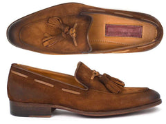 Paul Parkman Men's Tassel Loafer Brown Antique Suede Shoes (ID#TAB32FG) - Honesty Sales