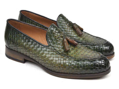 Paul Parkman Woven Leather Tassel Loafers Green  (ID#WVN44-GRN) - Honesty Sales