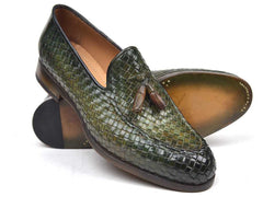 Paul Parkman Woven Leather Tassel Loafers Green  (ID#WVN44-GRN) - Honesty Sales