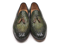 Paul Parkman Woven Leather Tassel Loafers Green  (ID#WVN44-GRN) - Honesty Sales