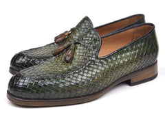 Paul Parkman Woven Leather Tassel Loafers Green  (ID#WVN44-GRN) - Honesty Sales